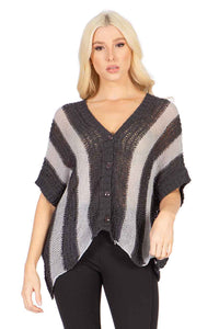Button Front Stripe Sweater Top Vertigo