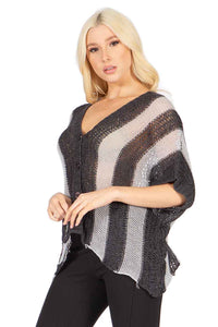 Button Front Stripe Sweater Top Vertigo