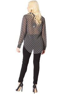 Vertigo Logo Print Sheer Tie Bust Blouse Vertigo 