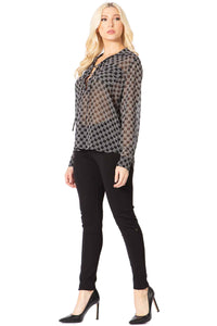 Vertigo Logo Print Sheer Tie Bust Blouse Vertigo 