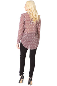 Vertigo Logo Print Sheer Tie Bust Blouse Vertigo 