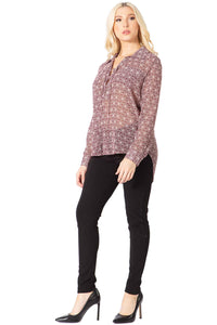 Vertigo Logo Print Sheer Tie Bust Blouse Vertigo 
