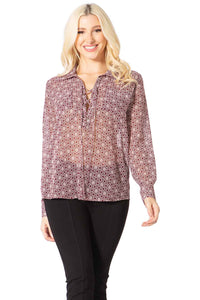 Vertigo Logo Print Sheer Tie Bust Blouse Vertigo 