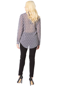 Vertigo Logo Print Sheer Tie Bust Blouse Vertigo 
