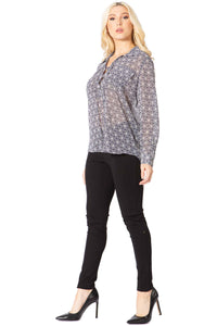 Vertigo Logo Print Sheer Tie Bust Blouse Vertigo 