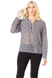 Vertigo Logo Print Sheer Tie Bust Blouse Vertigo 