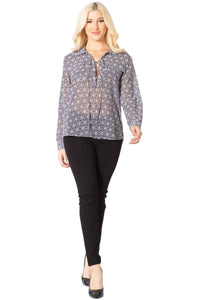 Vertigo Logo Print Sheer Tie Bust Blouse Vertigo 