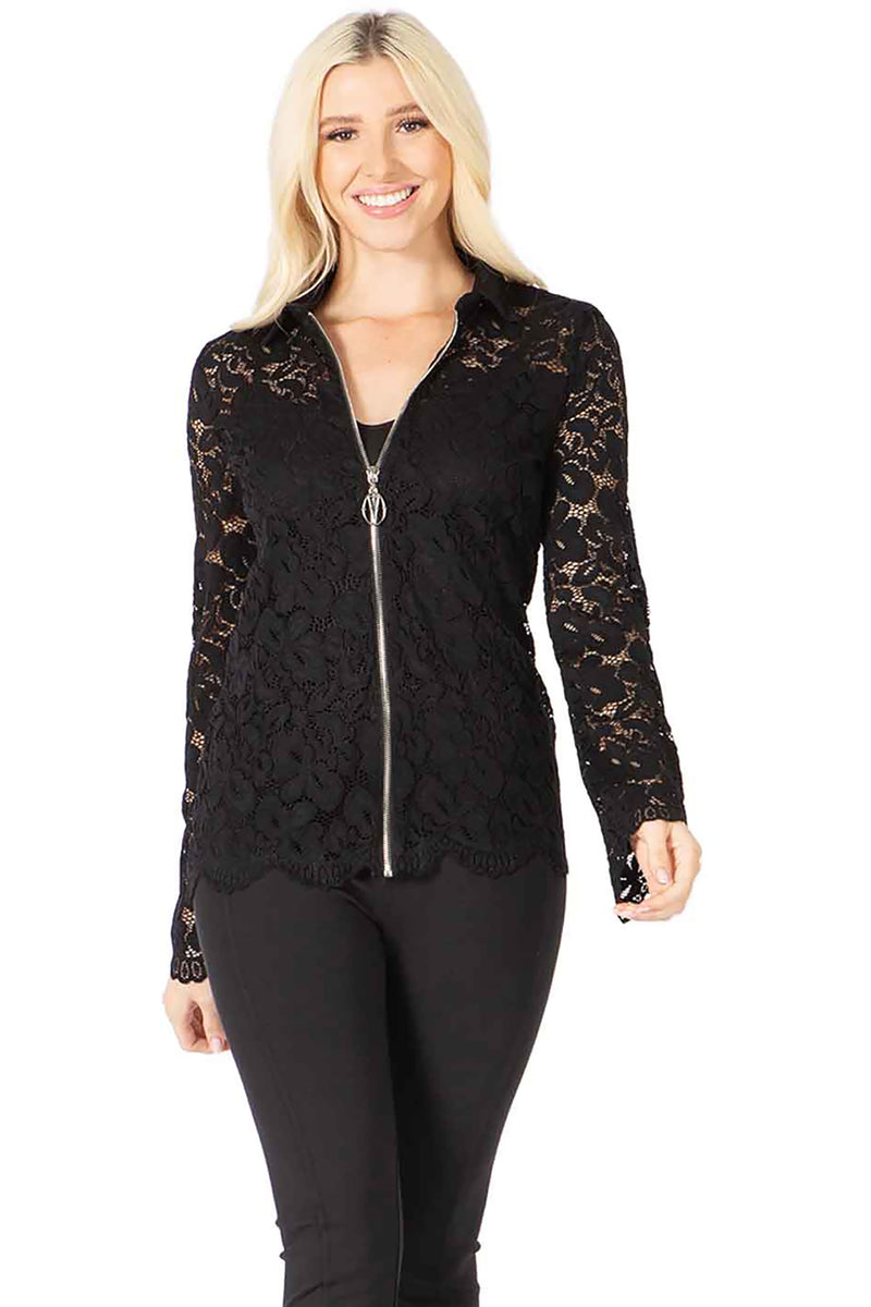 Collared Zip‐Up Lace Jacket Vertigo
