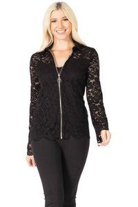 Collared Zip‐Up Lace Jacket Vertigo 