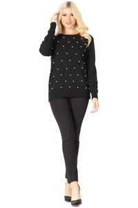 Faux-Pearl Beaded Crewneck Pullover Vertigo