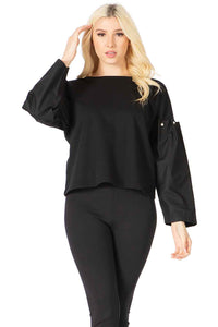 Faux Pearl Beaded Woven Sleeve Top Vertigo