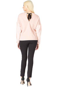 Faux Pearl Beaded Woven Sleeve Top Vertigo