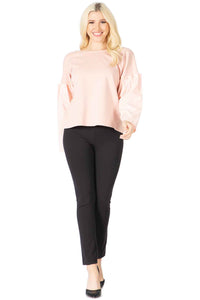 Faux Pearl Beaded Woven Sleeve Top Vertigo