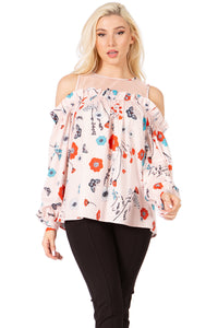 Floral-print, Stripes, and Mesh Cold-shoulder Top Vertigo