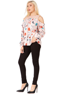 Floral-print, Stripes, and Mesh Cold-shoulder Top Vertigo