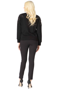 Cut-out Shoulder Accents Crewneck Pullover Vertigo
