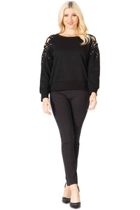 Cut-out Shoulder Accents Crewneck Pullover Vertigo