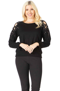Cut-out Shoulder Accents Crewneck Pullover Vertigo