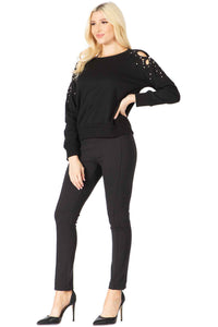 Cut-out Shoulder Accents Crewneck Pullover Vertigo