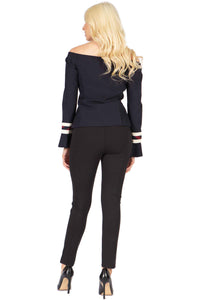 "Alexa"  Navy Blue Off-Shoulder Sweetheart Blouse Vertigo Collection