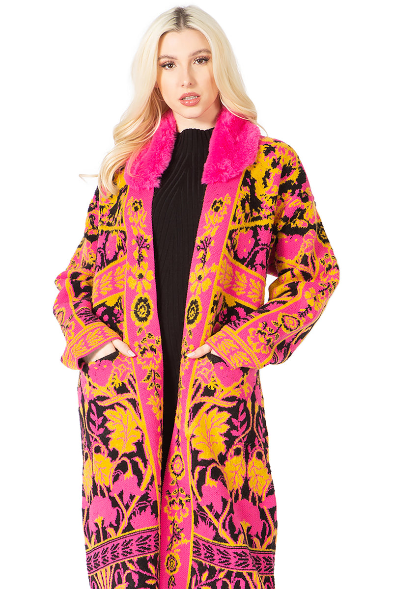 Floral Bloom & Plush Shawl Collar Duster Coat – Vertigo