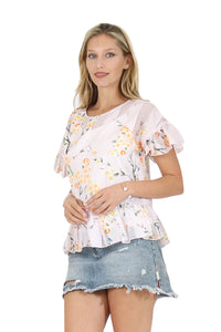 Mesh Detailed Printed Woven Blouse Vertigo 