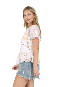 Mesh Detailed Printed Woven Blouse Vertigo 