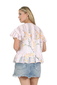 Mesh Detailed Printed Woven Blouse Vertigo 